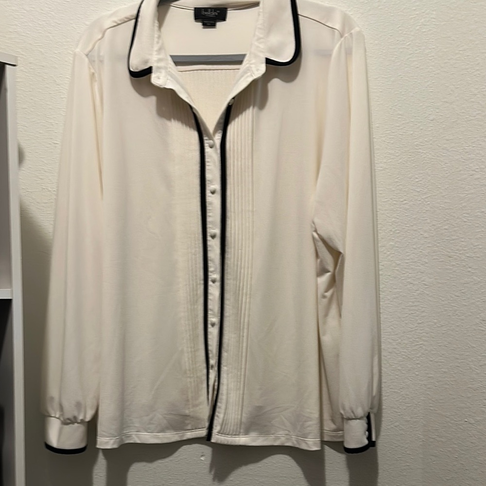 Belldini Cream and Black Blouse with Contrasting Trim